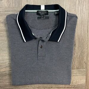 Ted Baker London Polo Shirt Mens 4 Large Navy White Textured Regular Fit Preppy